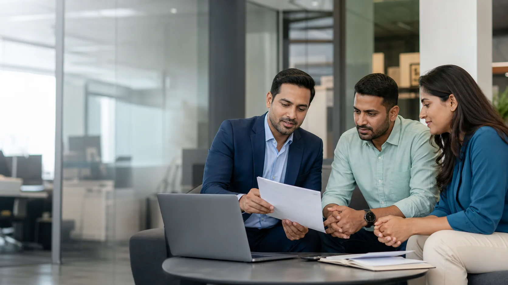 An adviser meeting with job candidates
